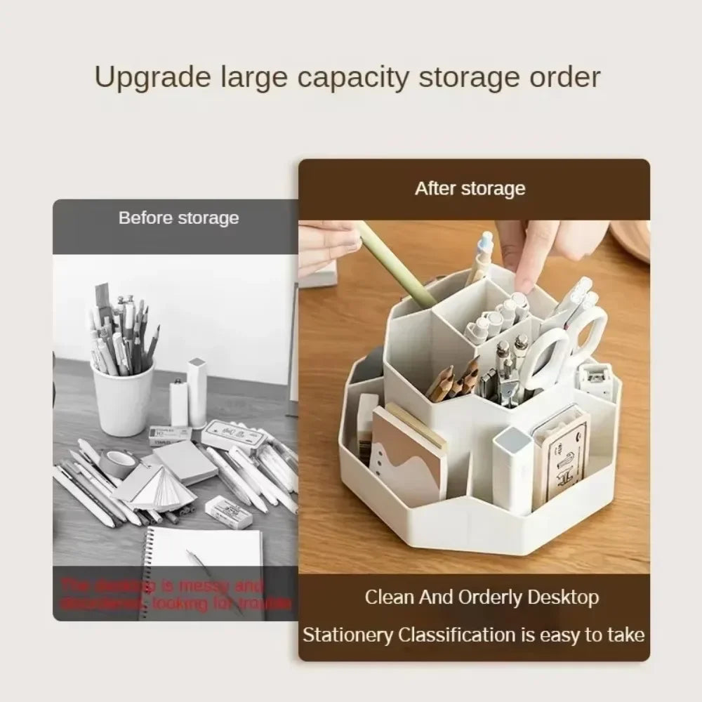 360°Rotatable Pen Holder Large Capacity Desk Pencil Storage Box 9-Grid Stationery Economic Organizer School Office Pen Stand