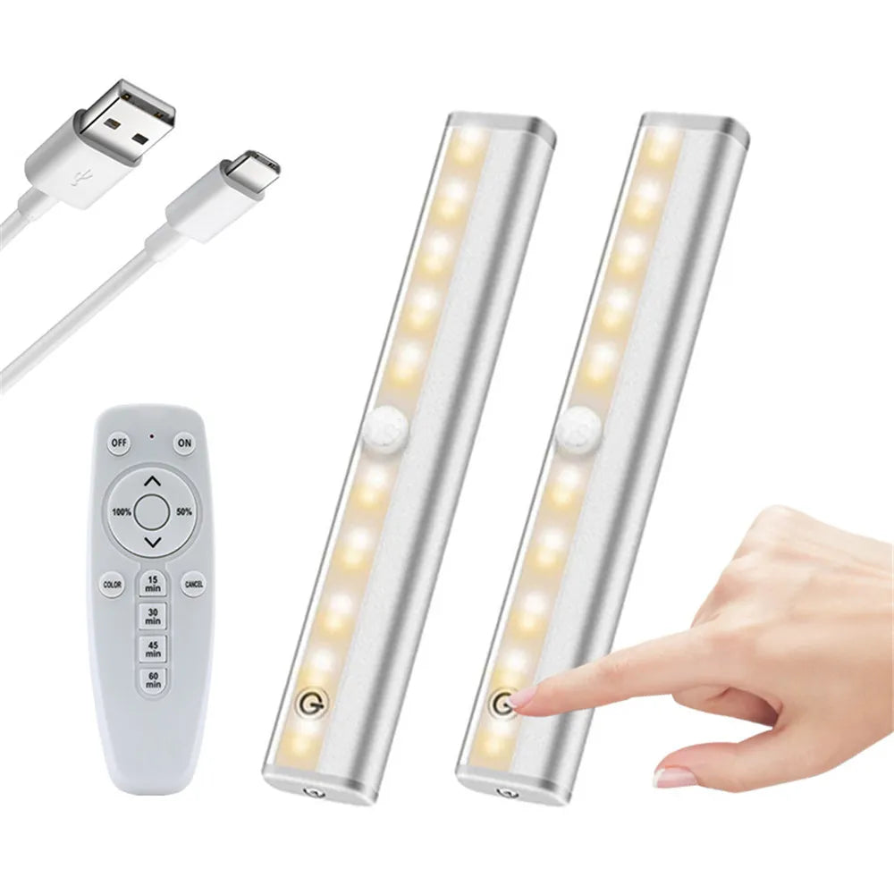 USB Rechargeable 20 LED Closet Lights Wireless Dimmable Under Cabinet Lights with Remote Control Magnetic Strip Night Light
