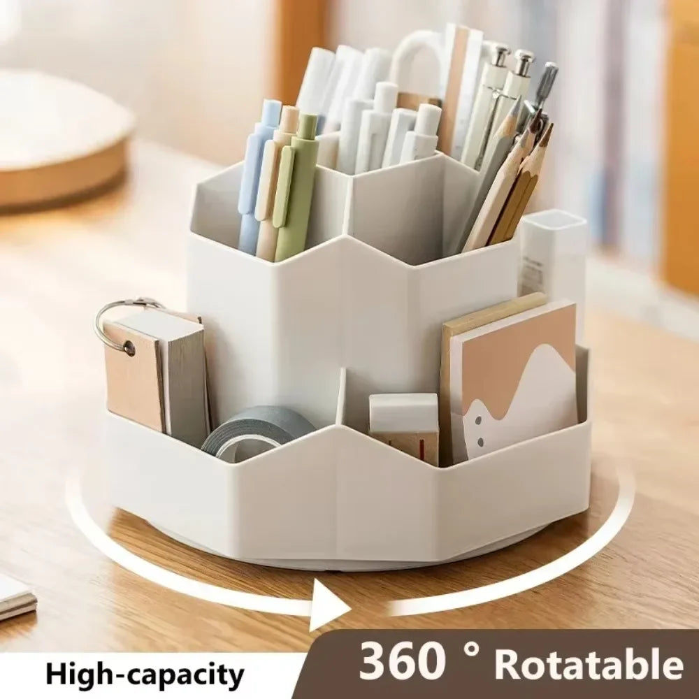 360°Rotatable Pen Holder Large Capacity Desk Pencil Storage Box 9-Grid Stationery Economic Organizer School Office Pen Stand