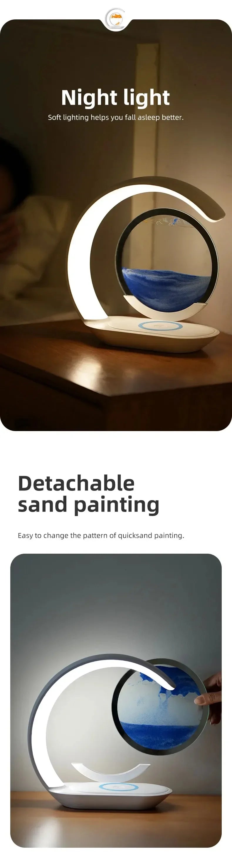 3D Flowing Sand Art Night Lamp Quicksand LED Light Mobile Wireless Charge Touch Control for Home Decor Bedside Sandscape Lamp