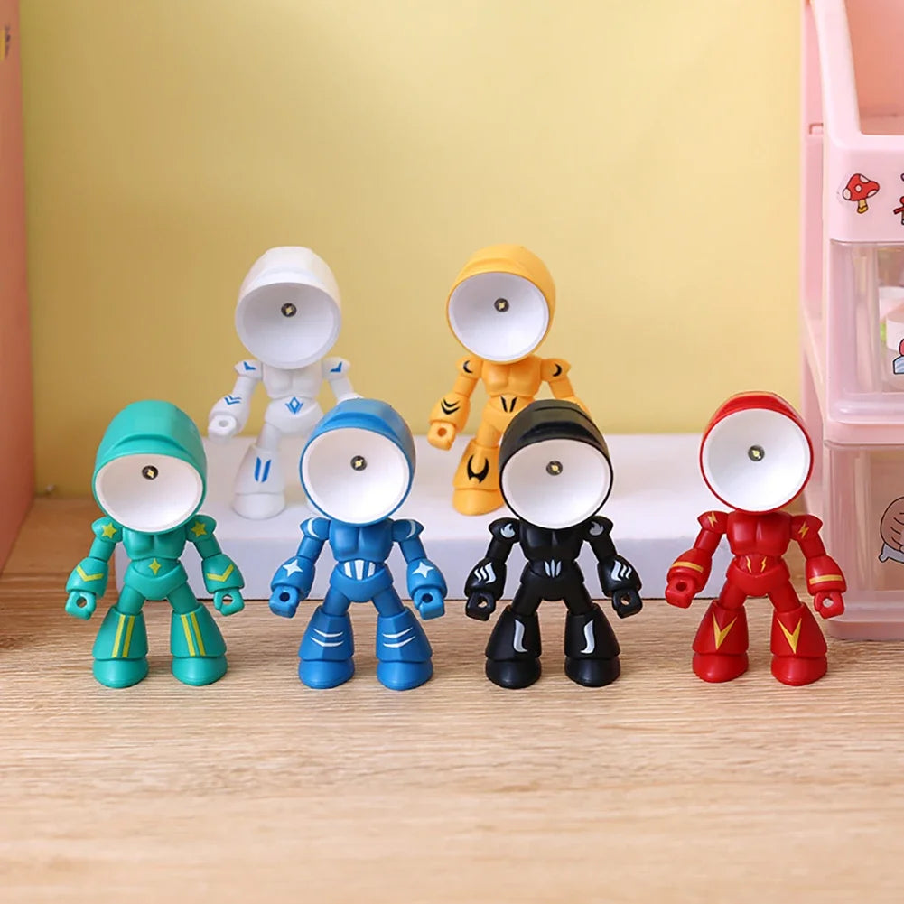 LED Mini Night Light Cute Cartoon Robot Hero Desk Lamp Desktop Ornament Book Light Kids Room Bedside Bedroom Decor Holiday Gifts