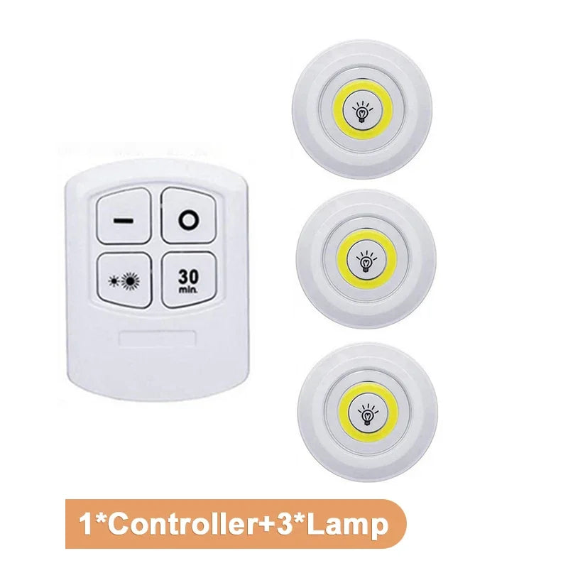 Wireless LED Puck Light with Remote – Tap Control, 2-Level Dimming, 30-Min Timer