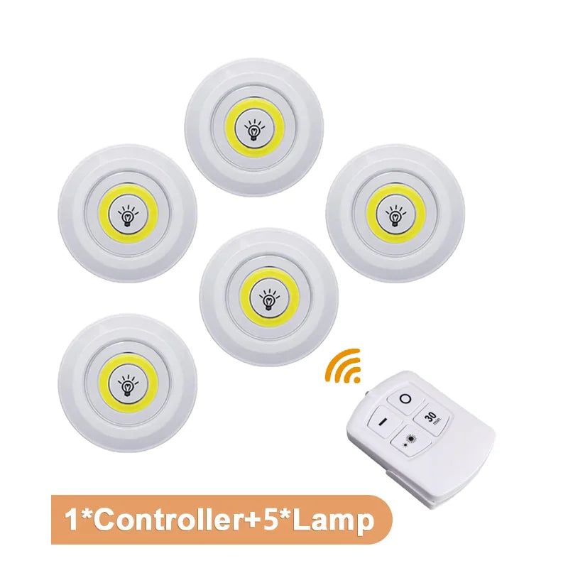 Wireless LED Puck Light with Remote – Tap Control, 2-Level Dimming, 30-Min Timer