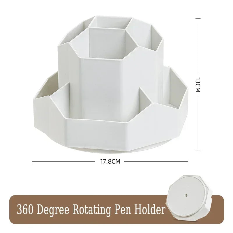 360°Rotatable Pen Holder Large Capacity Desk Pencil Storage Box 9-Grid Stationery Economic Organizer School Office Pen Stand