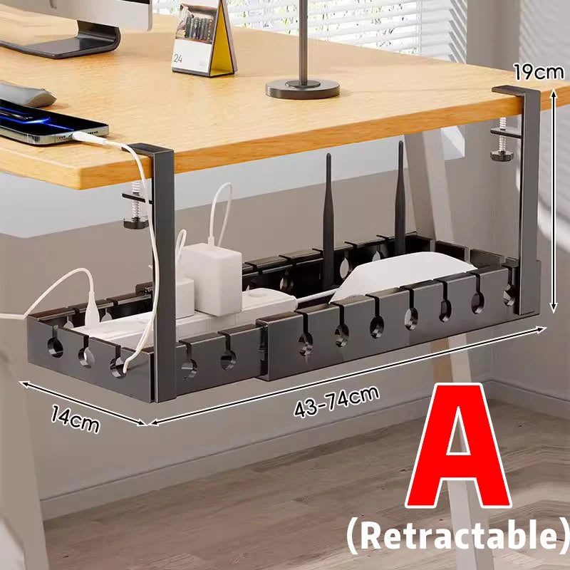40/74cm Under Desk Cable Management Tray Home Office PC Computer Router Cables Wire Organizer Extendable Storage Metal Rack