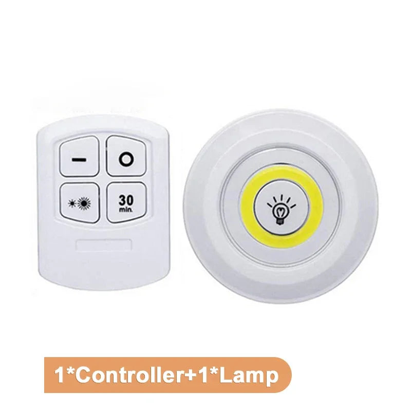 Wireless LED Puck Light with Remote – Tap Control, 2-Level Dimming, 30-Min Timer