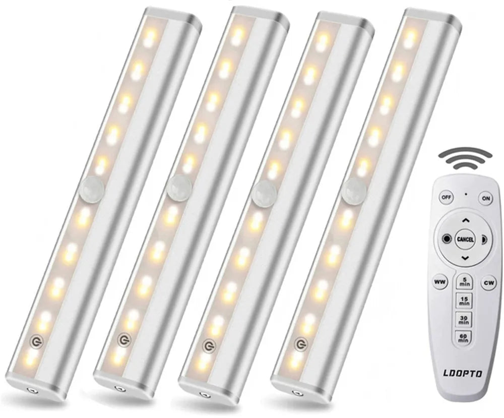 USB Rechargeable 20 LED Closet Lights Wireless Dimmable Under Cabinet Lights with Remote Control Magnetic Strip Night Light