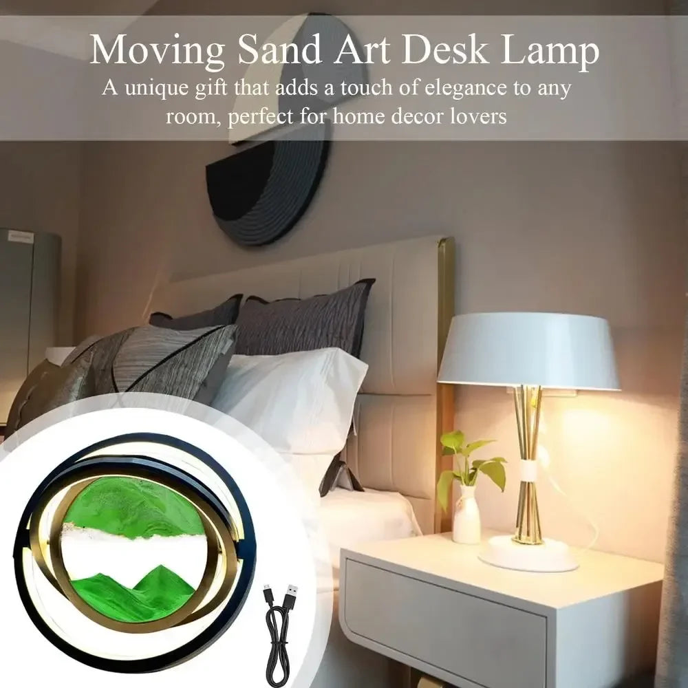 3D Flowing Sand Art Night Lamp Quicksand LED Light Mobile Wireless Charge Touch Control for Home Decor Bedside Sandscape Lamp