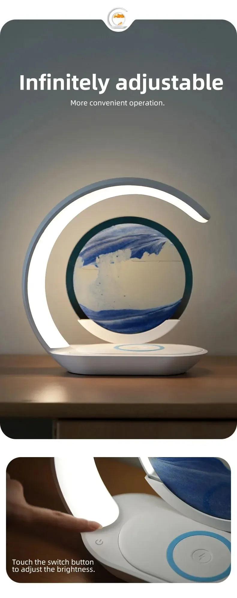 3D Flowing Sand Art Night Lamp Quicksand LED Light Mobile Wireless Charge Touch Control for Home Decor Bedside Sandscape Lamp