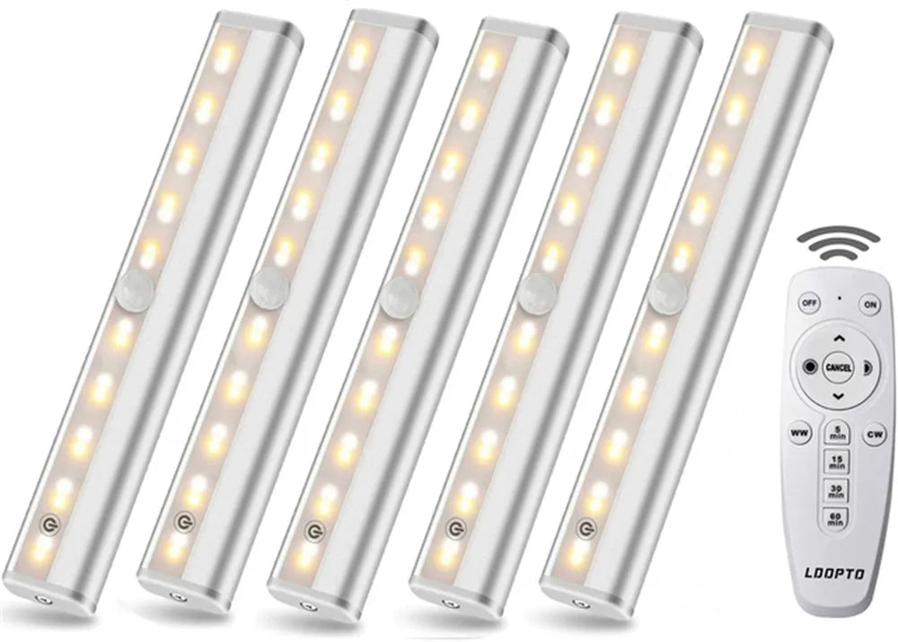 USB Rechargeable 20 LED Closet Lights Wireless Dimmable Under Cabinet Lights with Remote Control Magnetic Strip Night Light