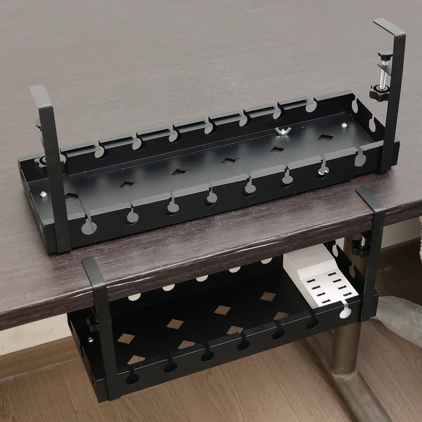 40/74cm Under Desk Cable Management Tray Home Office PC Computer Router Cables Wire Organizer Extendable Storage Metal Rack