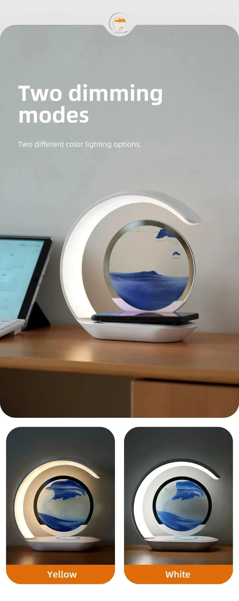 3D Flowing Sand Art Night Lamp Quicksand LED Light Mobile Wireless Charge Touch Control for Home Decor Bedside Sandscape Lamp