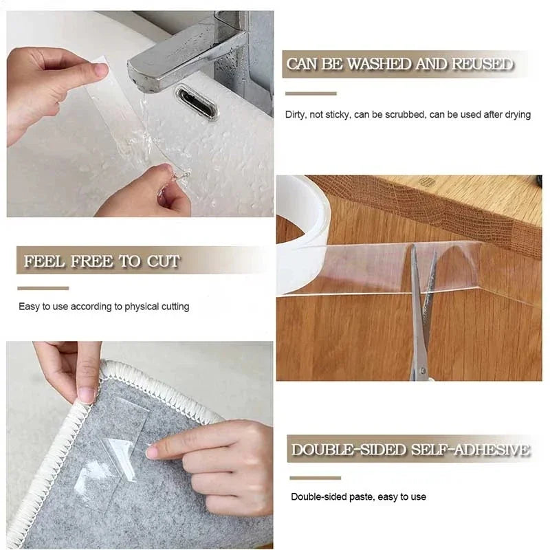 Nano Double Sided Adhesive Tape Extra Strong Glue Double Face Nano Tape Ultra-strong Reusable Waterproof Traceless Tape Strip