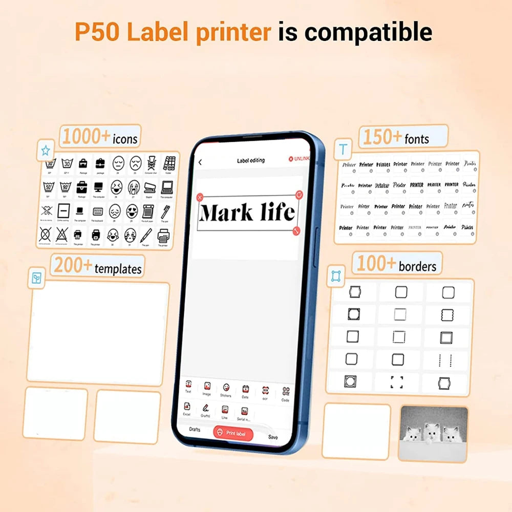 Marklife Mini Bluetooth Thermal Label Printer D110 B21 P15 Without Ink Self-Adhesive Stickers Printer For Office Kitchen School