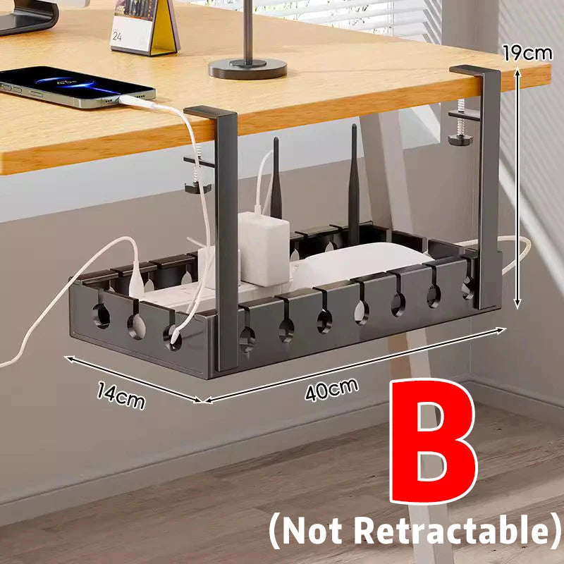 40/74cm Under Desk Cable Management Tray Home Office PC Computer Router Cables Wire Organizer Extendable Storage Metal Rack