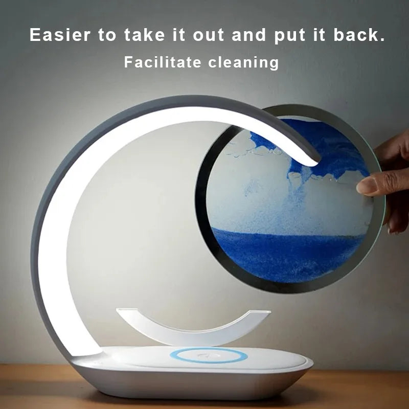3D Flowing Sand Art Night Lamp Quicksand LED Light Mobile Wireless Charge Touch Control for Home Decor Bedside Sandscape Lamp