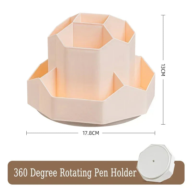 360°Rotatable Pen Holder Large Capacity Desk Pencil Storage Box 9-Grid Stationery Economic Organizer School Office Pen Stand