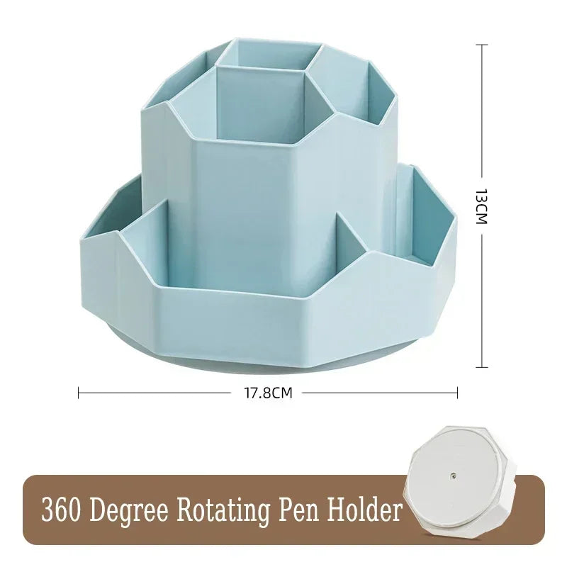 360°Rotatable Pen Holder Large Capacity Desk Pencil Storage Box 9-Grid Stationery Economic Organizer School Office Pen Stand