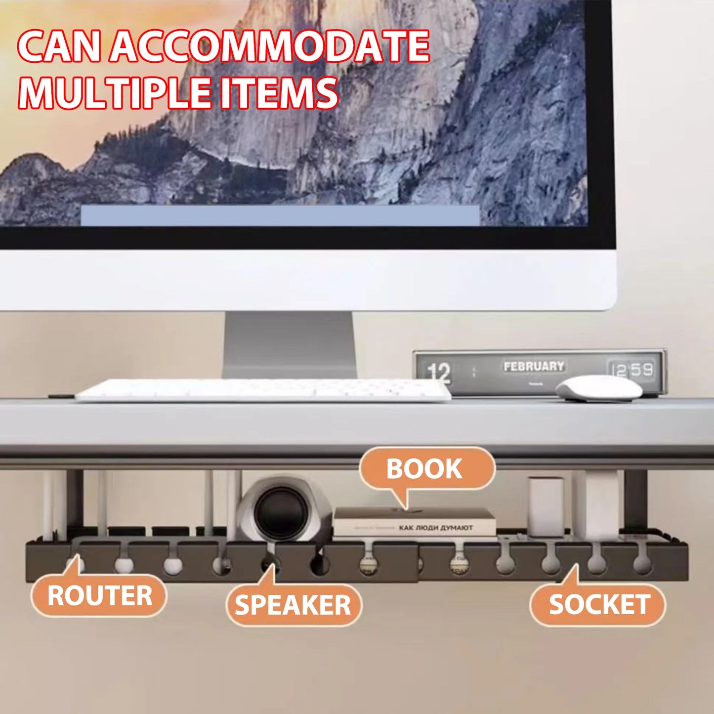 40/74cm Under Desk Cable Management Tray Home Office PC Computer Router Cables Wire Organizer Extendable Storage Metal Rack