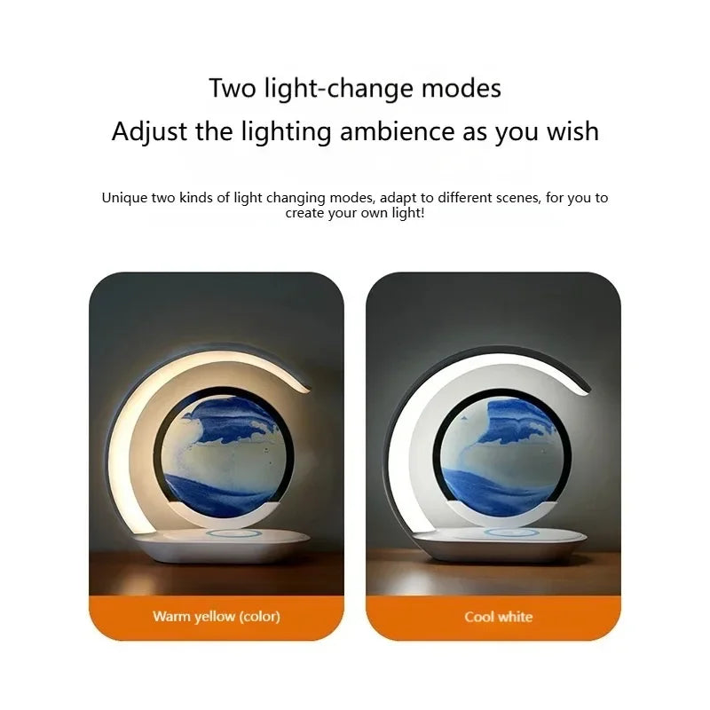 3D Flowing Sand Art Night Lamp Quicksand LED Light Mobile Wireless Charge Touch Control for Home Decor Bedside Sandscape Lamp