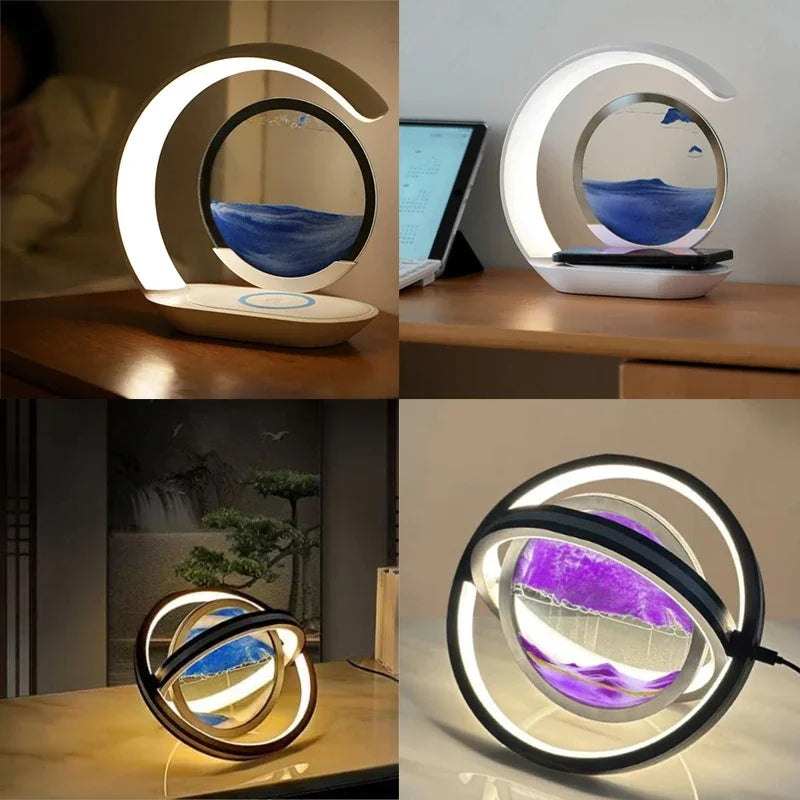 3D Flowing Sand Art Night Lamp Quicksand LED Light Mobile Wireless Charge Touch Control for Home Decor Bedside Sandscape Lamp