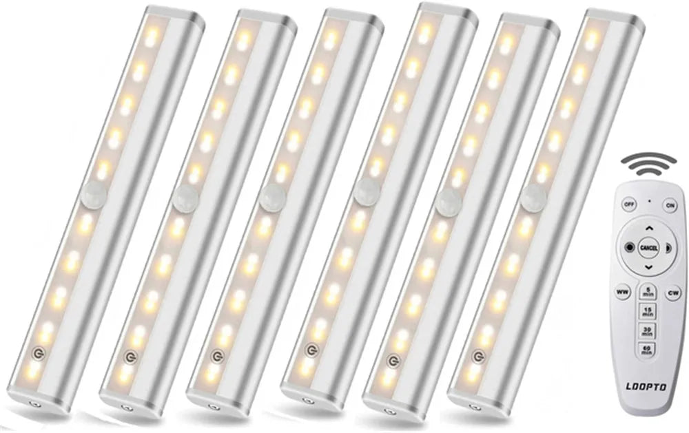 USB Rechargeable 20 LED Closet Lights Wireless Dimmable Under Cabinet Lights with Remote Control Magnetic Strip Night Light