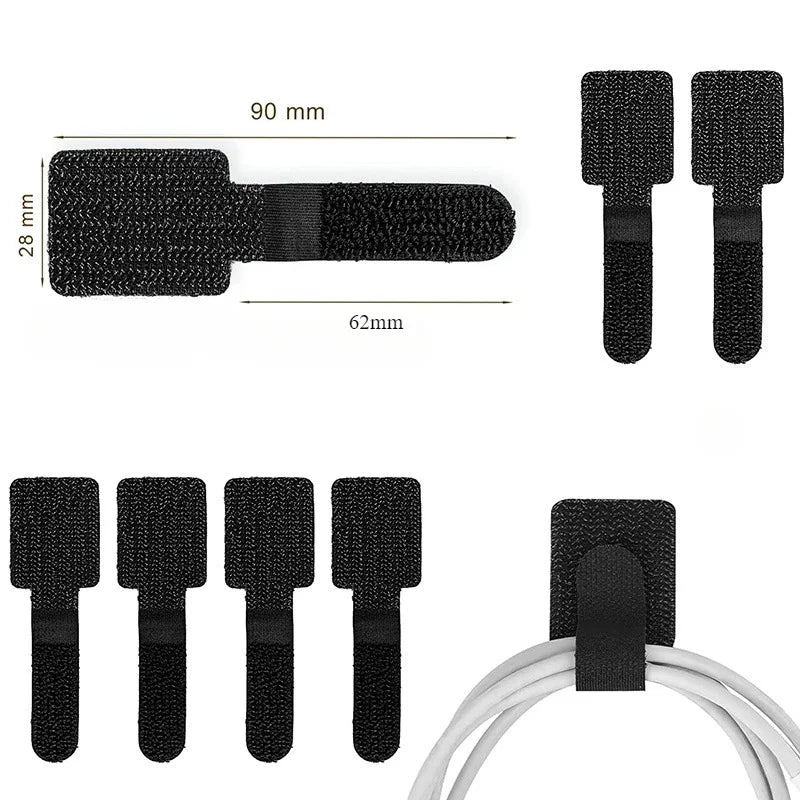 10pcs Reusable Cable Ties Fastening Wire Organizer Cord Rope Holder Self Adhesive Adjustable Cord Organizer Strap Desk Organizer