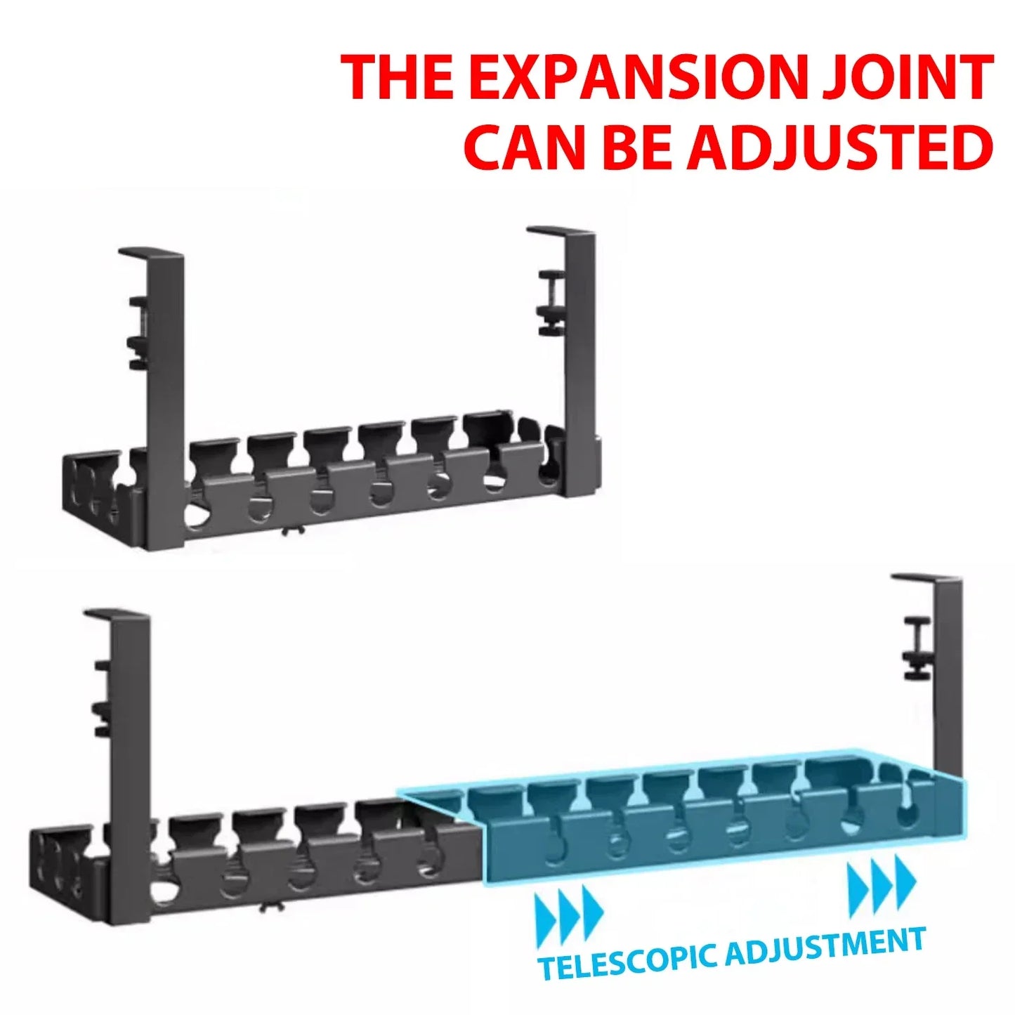 40/74cm Under Desk Cable Management Tray Home Office PC Computer Router Cables Wire Organizer Extendable Storage Metal Rack