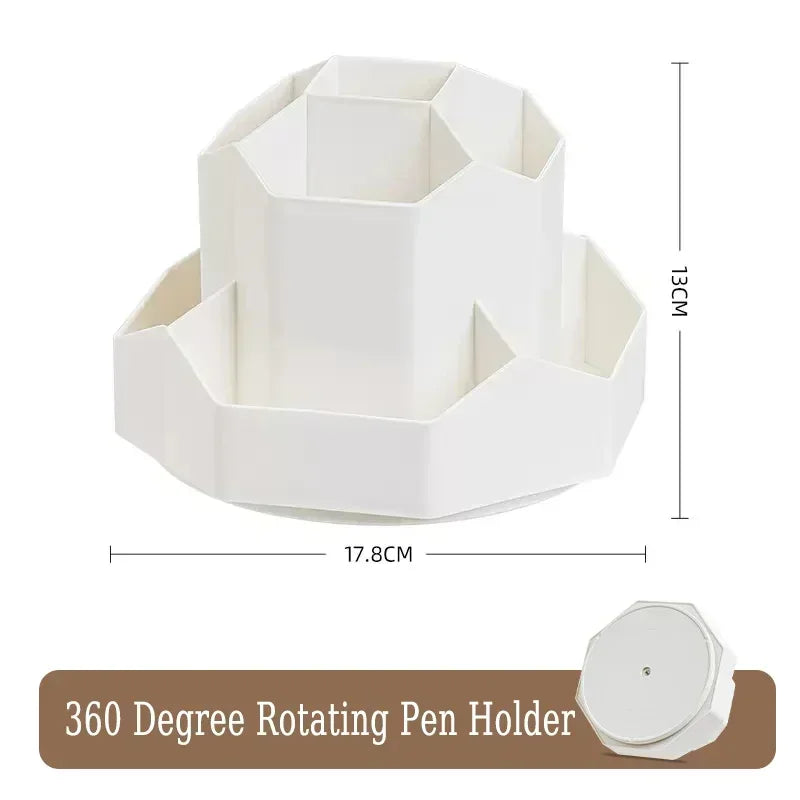 360°Rotatable Pen Holder Large Capacity Desk Pencil Storage Box 9-Grid Stationery Economic Organizer School Office Pen Stand