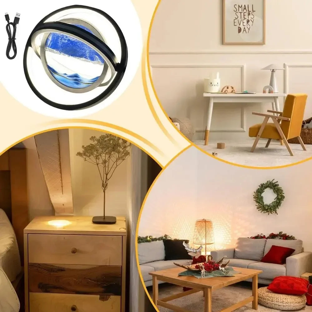 3D Flowing Sand Art Night Lamp Quicksand LED Light Mobile Wireless Charge Touch Control for Home Decor Bedside Sandscape Lamp