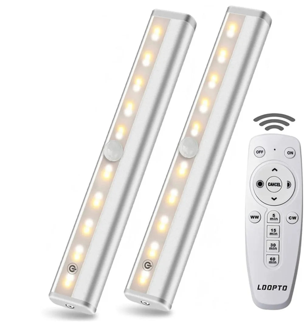 USB Rechargeable 20 LED Closet Lights Wireless Dimmable Under Cabinet Lights with Remote Control Magnetic Strip Night Light