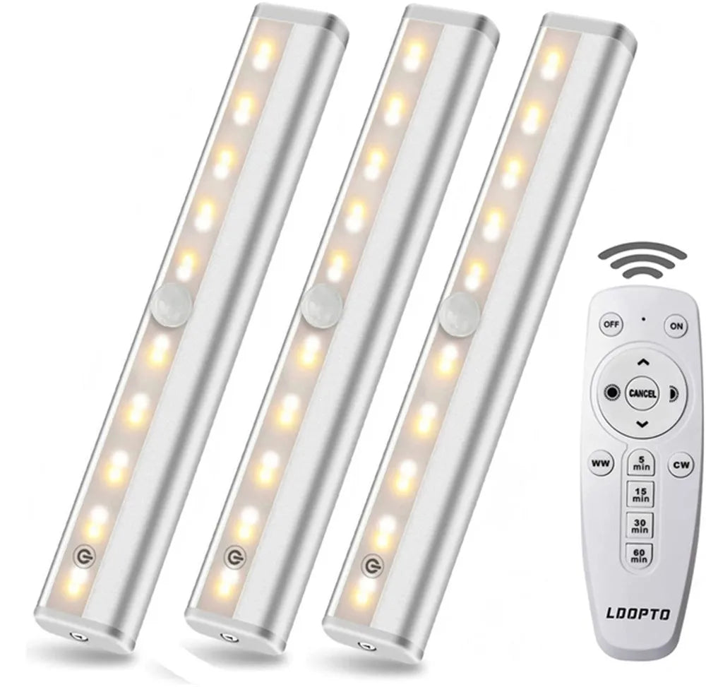 USB Rechargeable 20 LED Closet Lights Wireless Dimmable Under Cabinet Lights with Remote Control Magnetic Strip Night Light